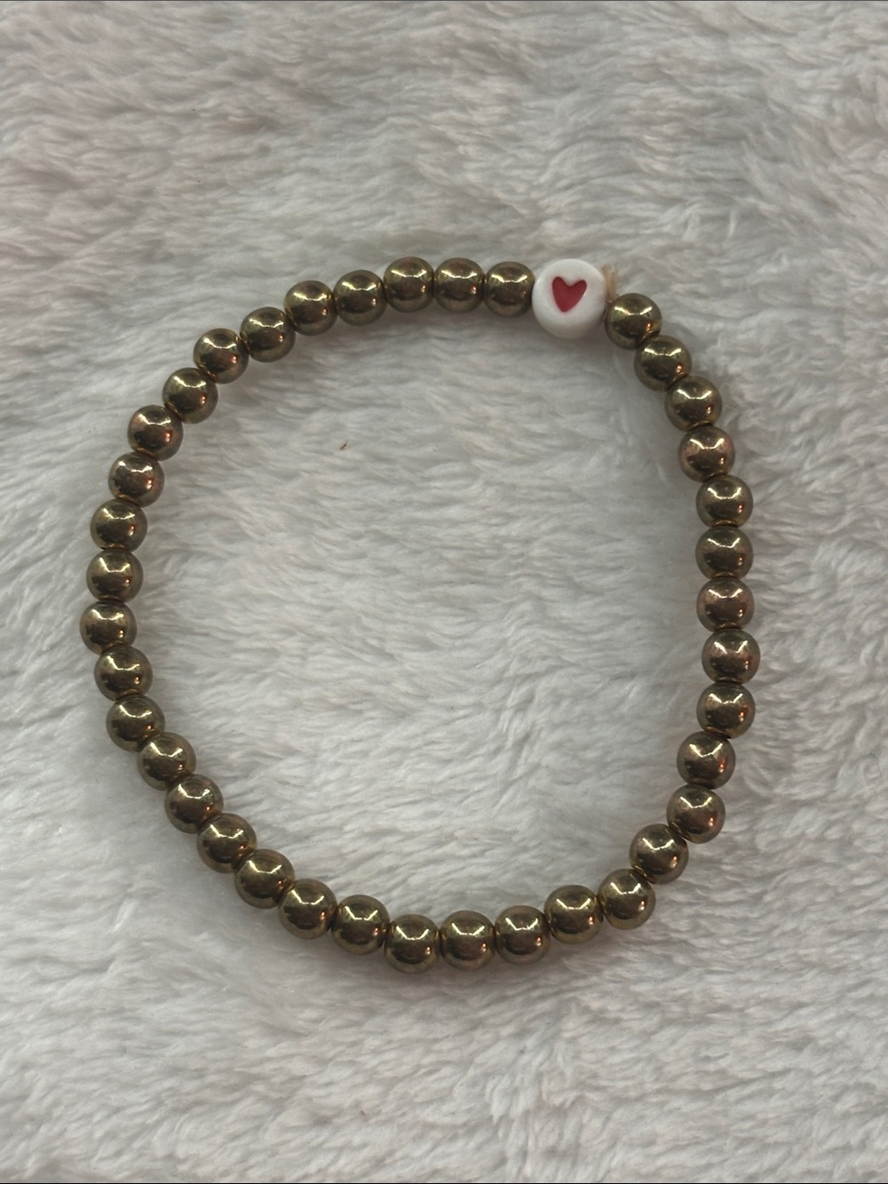 Gold Beaded Stretch Bracelet with Heart Accent